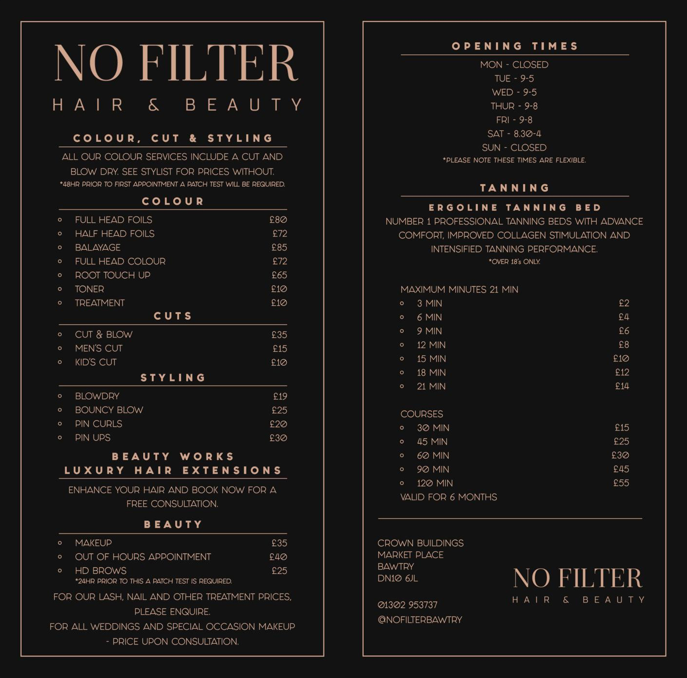 Hair & beauty salon, Bawtry, Services & prices
